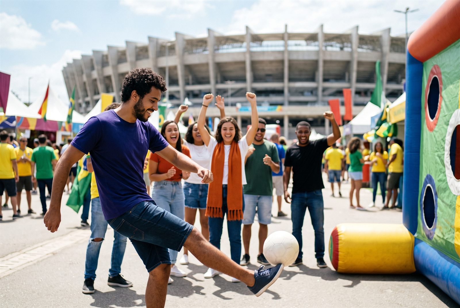 Fans cheering a penalty-kick game outside a stadium in São Paulo.